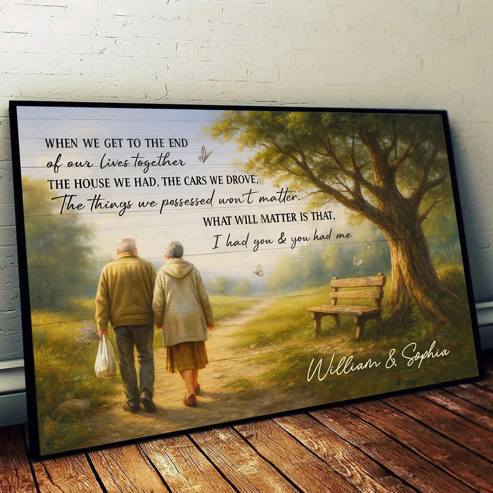 Custom Couple Poster Wall Art – Elderly Pair on Forest Path, Heartfelt Personalized Print, Romantic Keepsake Gift for Lifelong Partners - Image 2