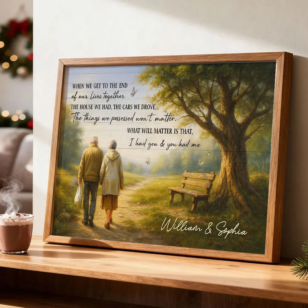 Custom Couple Poster Wall Art – Elderly Pair on Forest Path, Heartfelt Personalized Print, Romantic Keepsake Gift for Lifelong Partners - Image 7