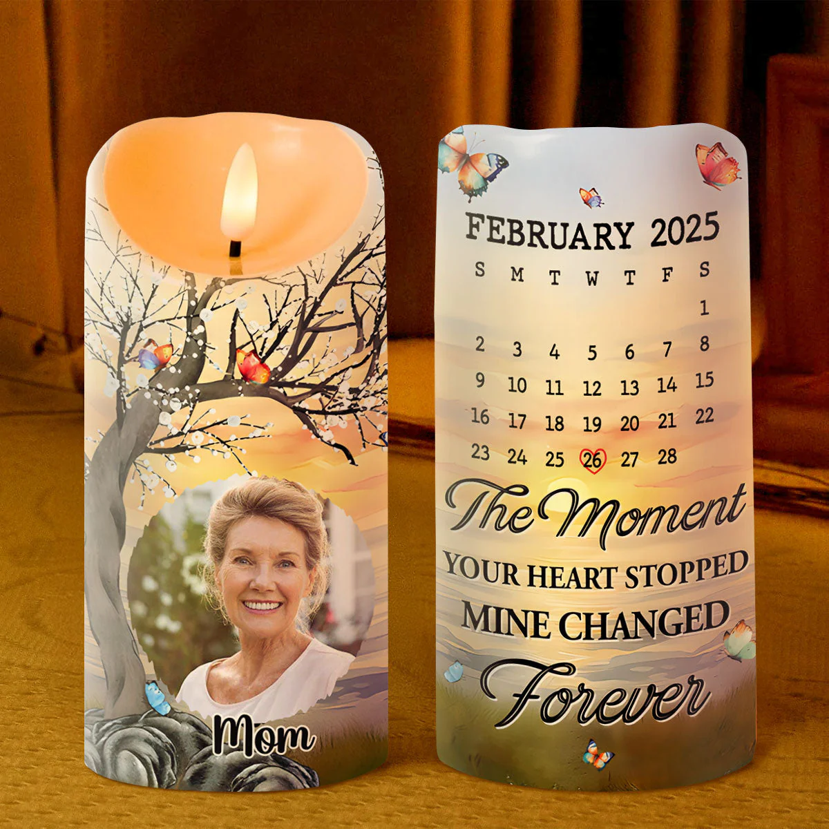 Custom Mom Memorial Flameless LED Candle with Photo Calendar and Sentimental Quote, Unique Remembrance Gift & Home Ambiance Decor - Image 2