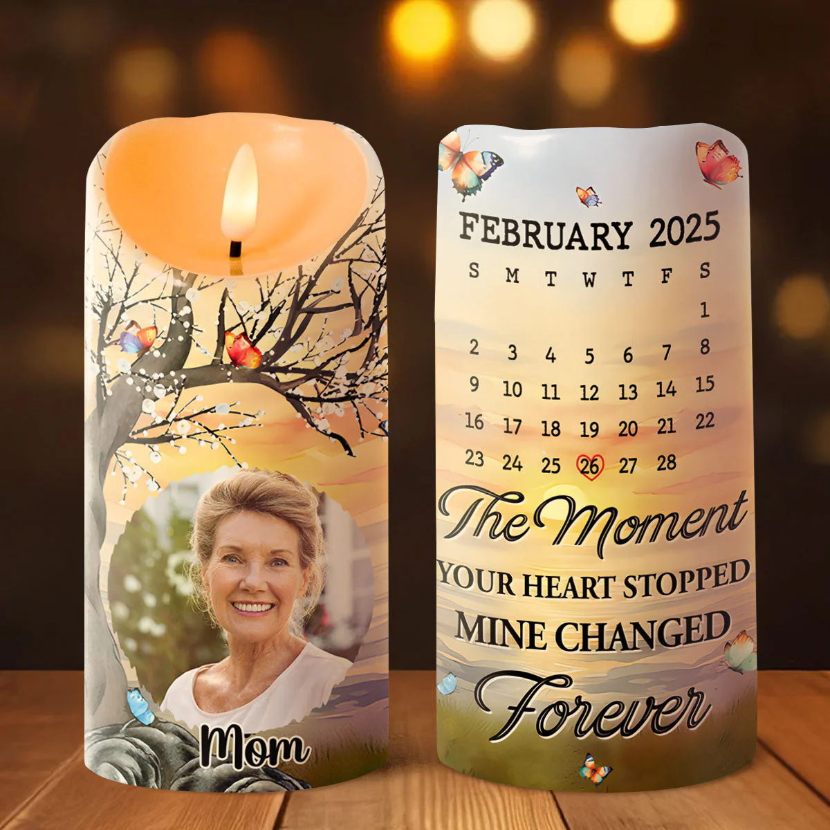 Custom Mom Memorial Flameless LED Candle with Photo Calendar and Sentimental Quote, Unique Remembrance Gift & Home Ambiance Decor - Image 3