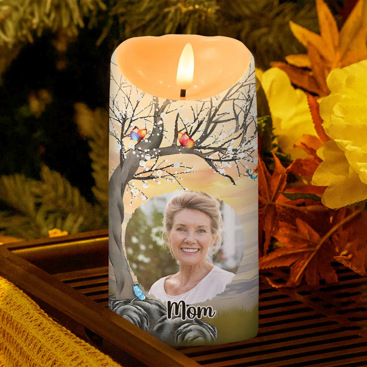 Custom Mom Memorial Flameless LED Candle with Photo Calendar and Sentimental Quote, Unique Remembrance Gift & Home Ambiance Decor - Image 4
