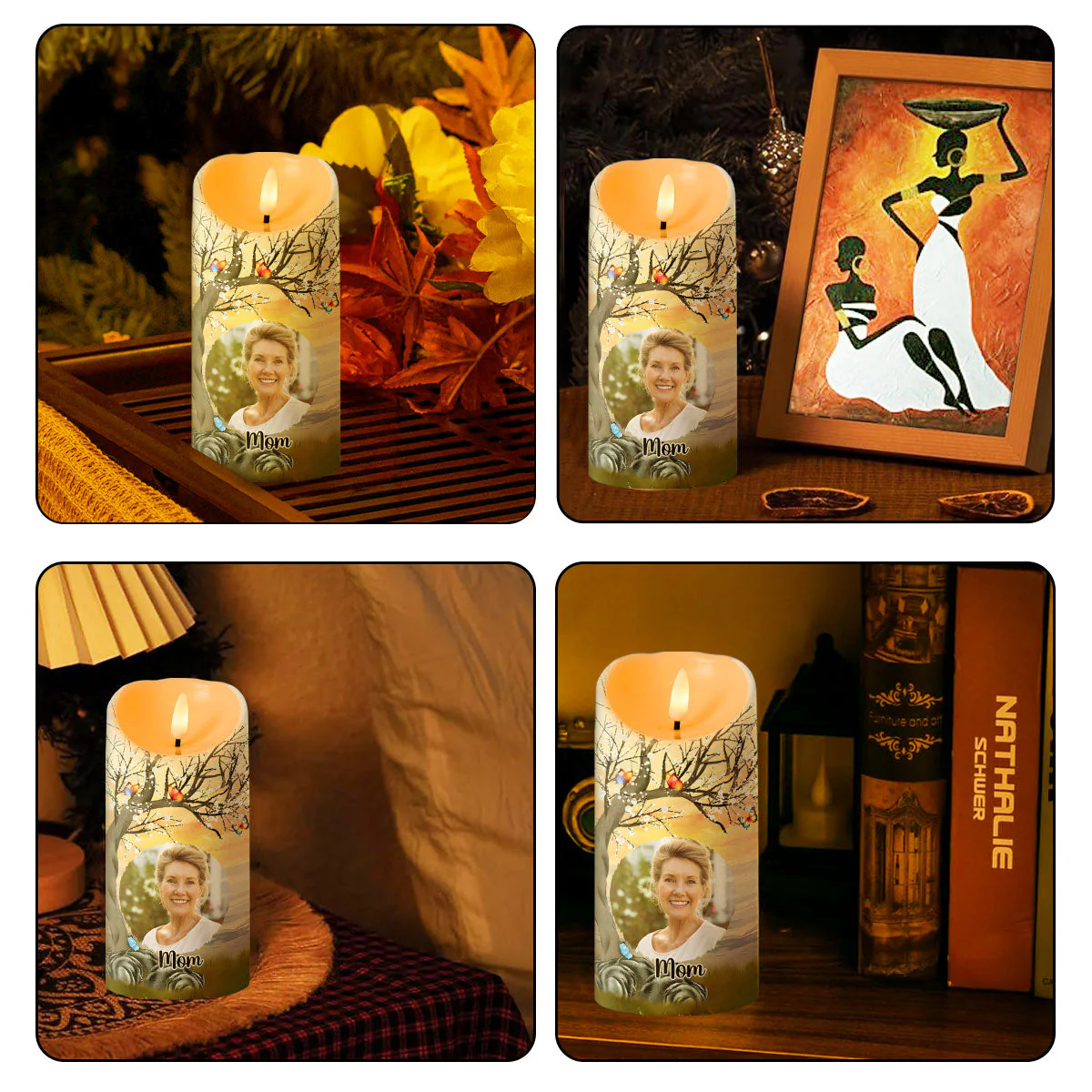 Custom Mom Memorial Flameless LED Candle with Photo Calendar and Sentimental Quote, Unique Remembrance Gift & Home Ambiance Decor - Image 5