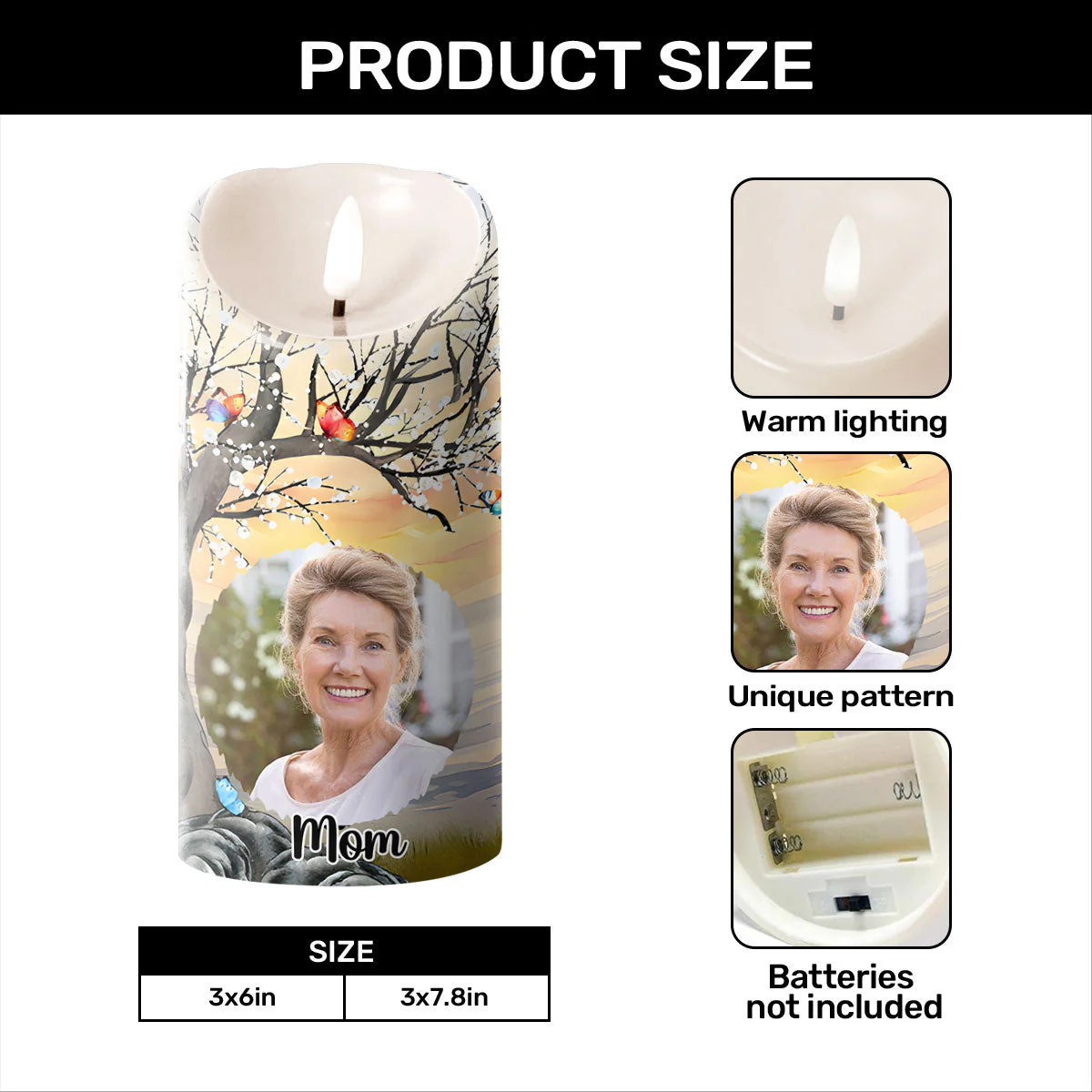 Custom Mom Memorial Flameless LED Candle with Photo Calendar and Sentimental Quote, Unique Remembrance Gift & Home Ambiance Decor - Image 6