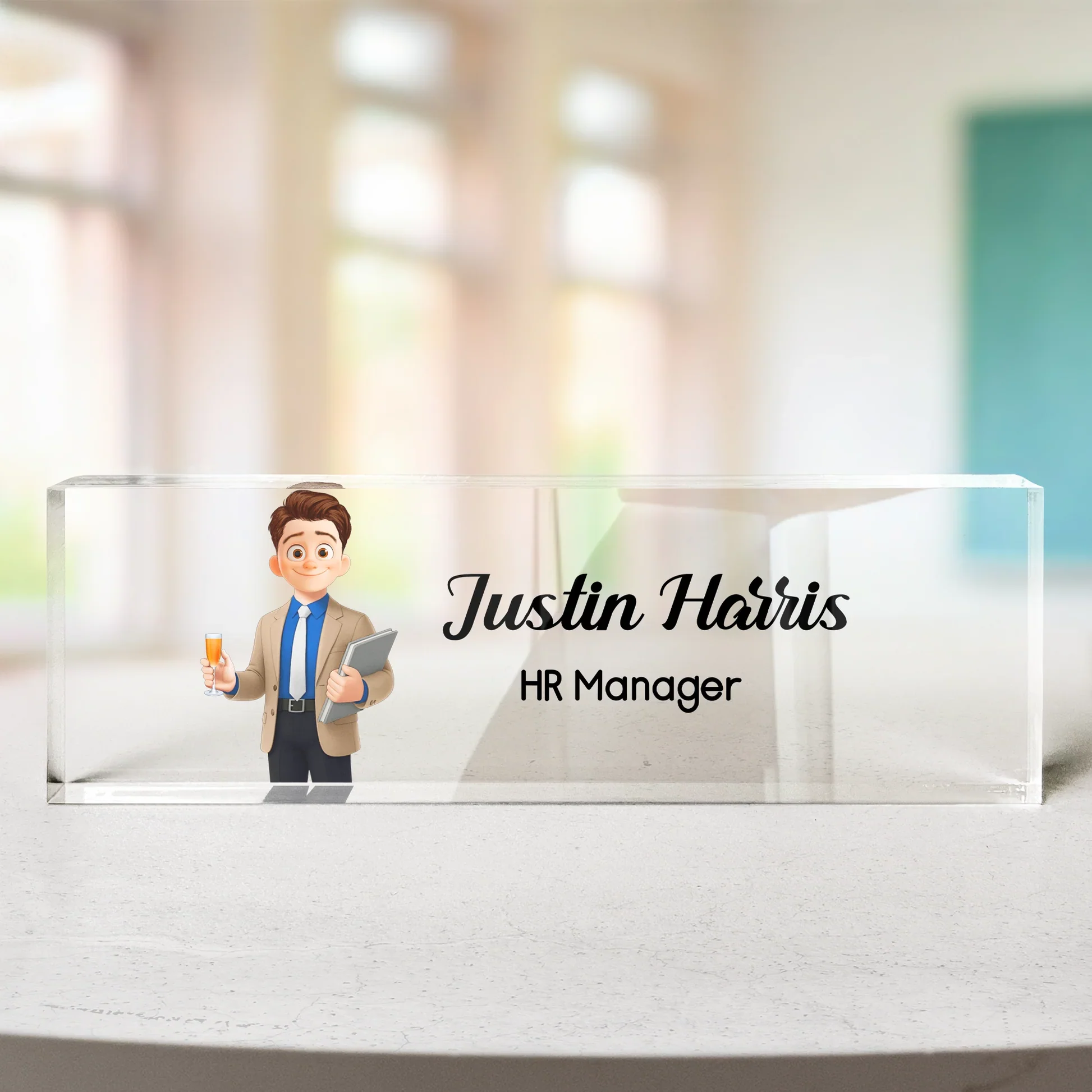 Personalized Rectangle Acrylic Block Plaque for Office Desk Decor – Custom Name Plate with Floral Art, Unique Gift for Coworkers & Boss - Image 3