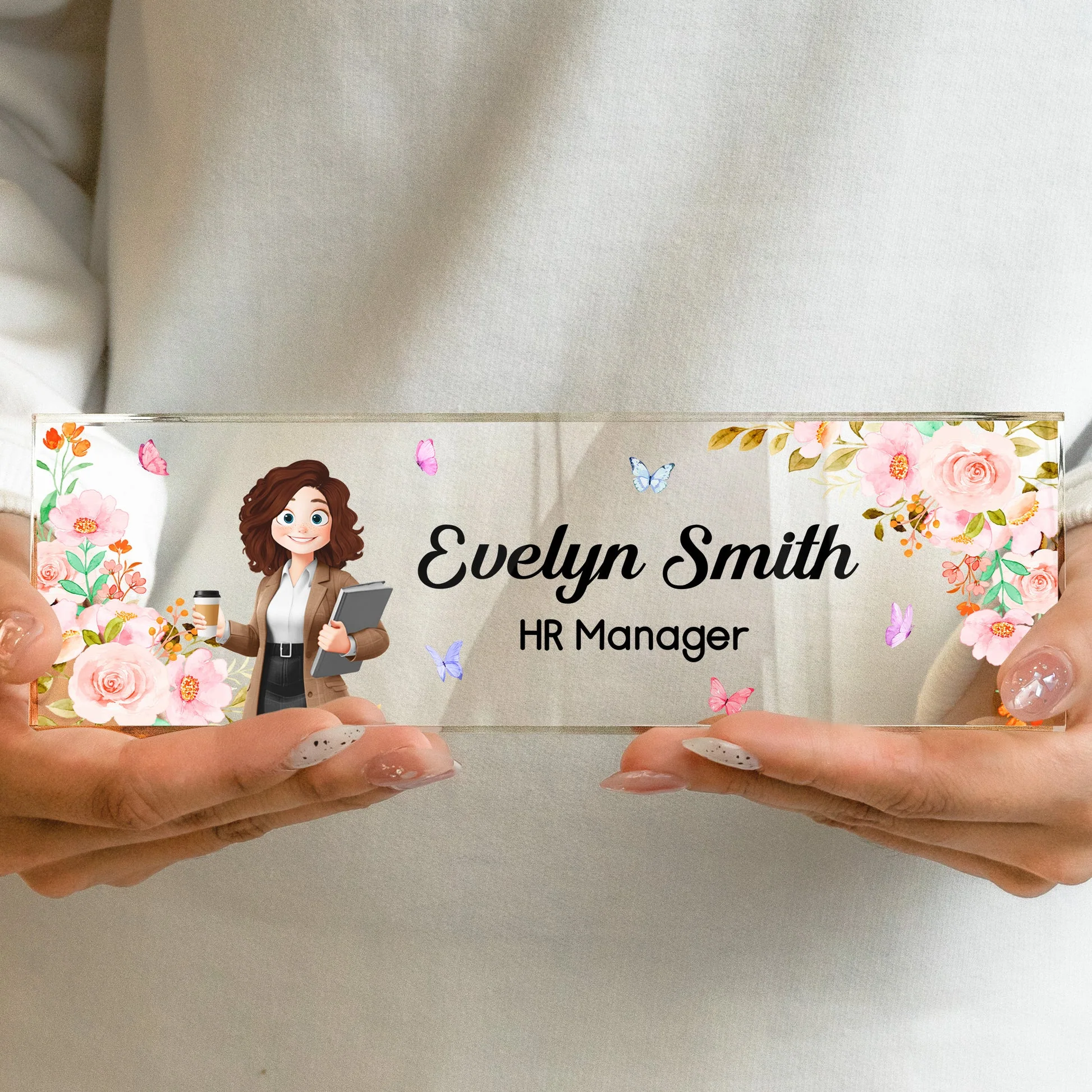 Personalized Rectangle Acrylic Block Plaque for Office Desk Decor – Custom Name Plate with Floral Art, Unique Gift for Coworkers & Boss - Image 5