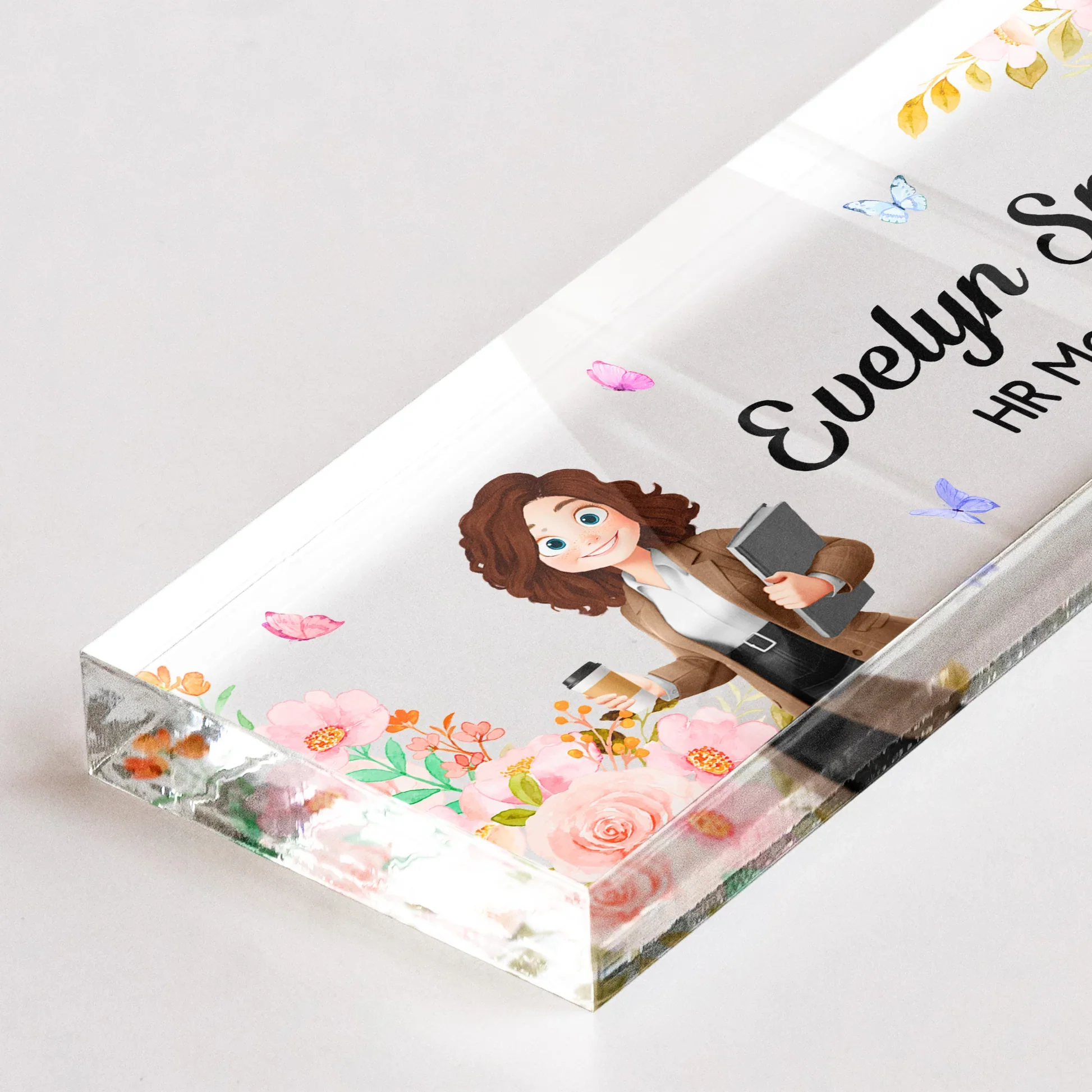 Personalized Rectangle Acrylic Block Plaque for Office Desk Decor – Custom Name Plate with Floral Art, Unique Gift for Coworkers & Boss - Image 6
