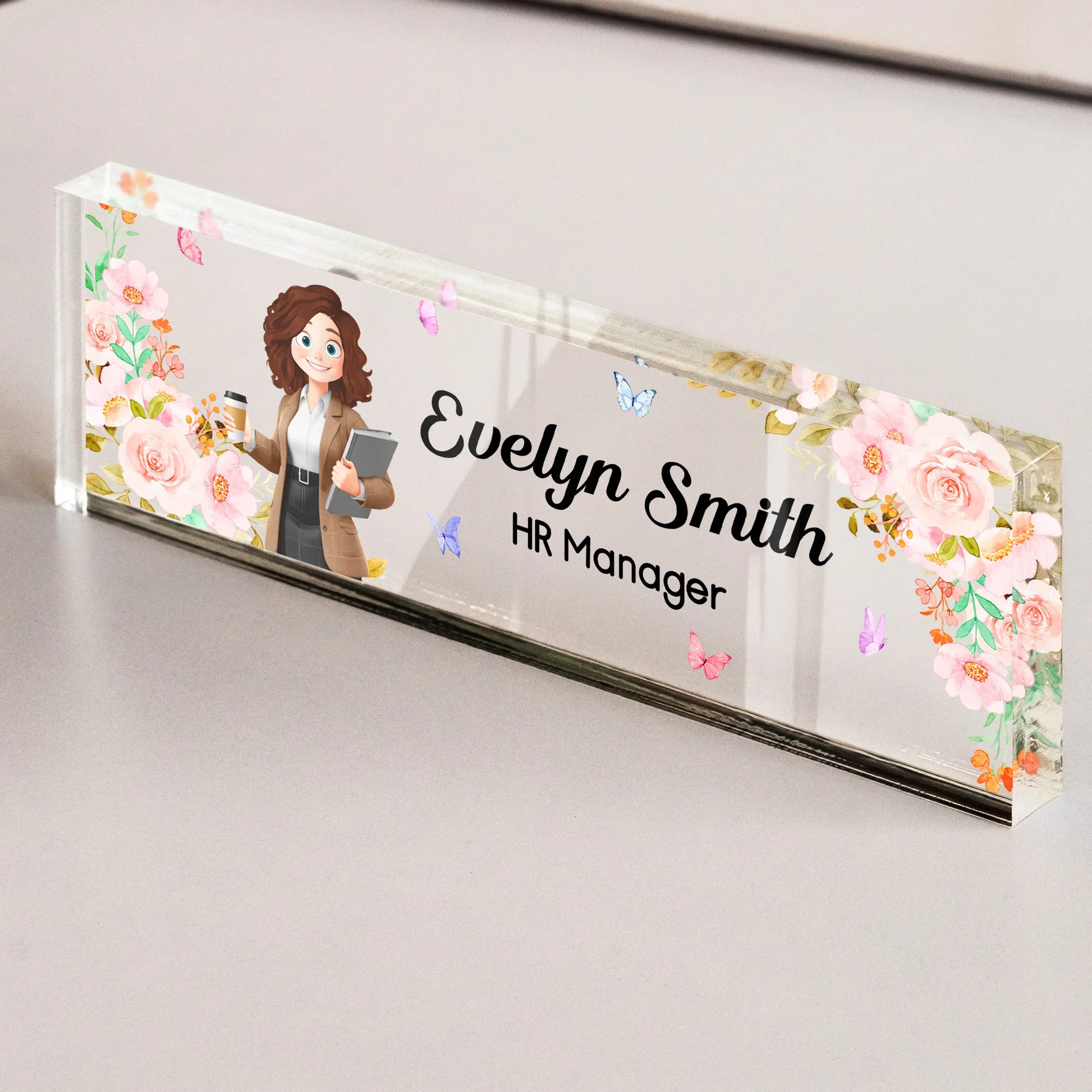 Personalized Rectangle Acrylic Block Plaque for Office Desk Decor – Custom Name Plate with Floral Art, Unique Gift for Coworkers & Boss - Image 7