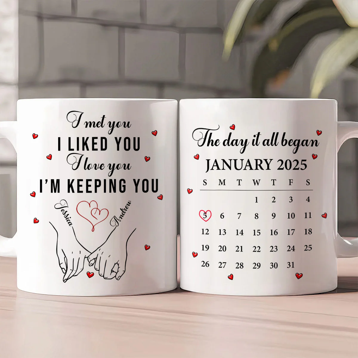 Custom White Ceramic Mug with Cute Love Quote & Calendar, Heartwarming Couple Coffee Mug Valentines Day Gift - Image 2