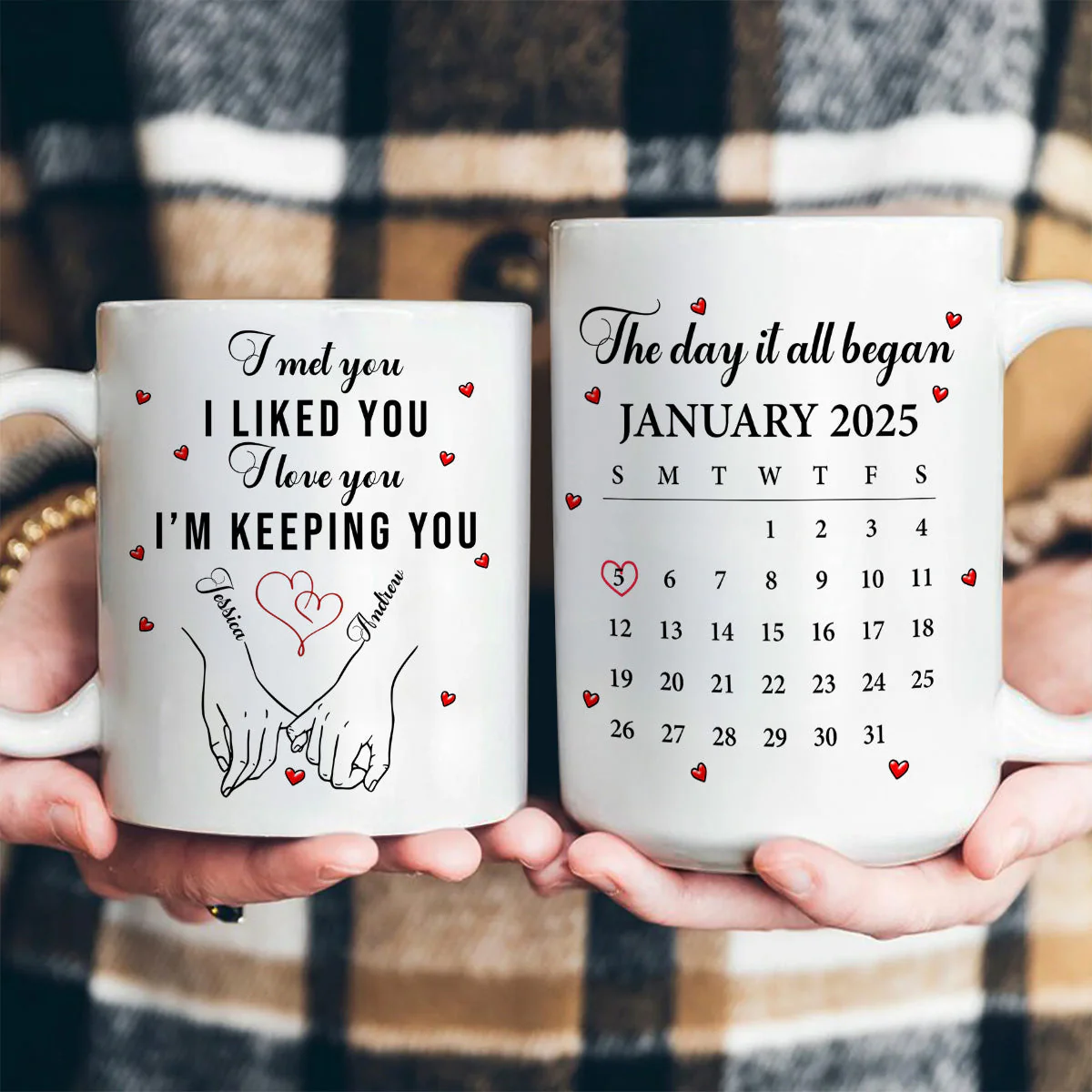 Custom White Ceramic Mug with Cute Love Quote & Calendar, Heartwarming Couple Coffee Mug Valentines Day Gift - Image 5