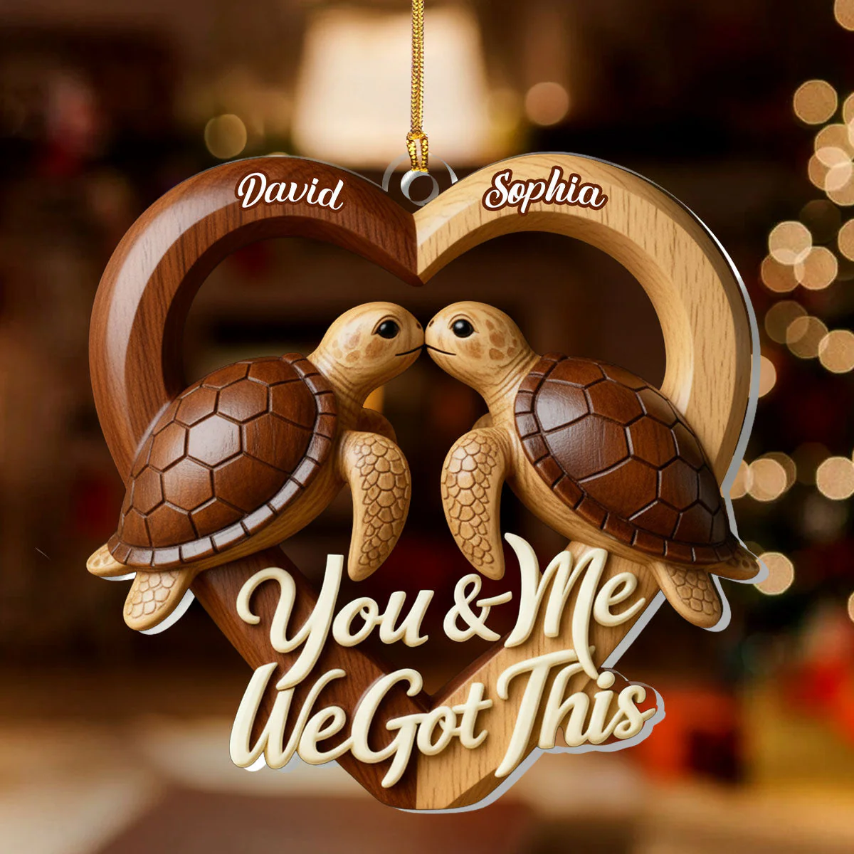 Personalized Acrylic Car Hanger with Kissing Sea Turtles Heart Design, Romantic You & Me Message, Unique Couple Gift - Image 2