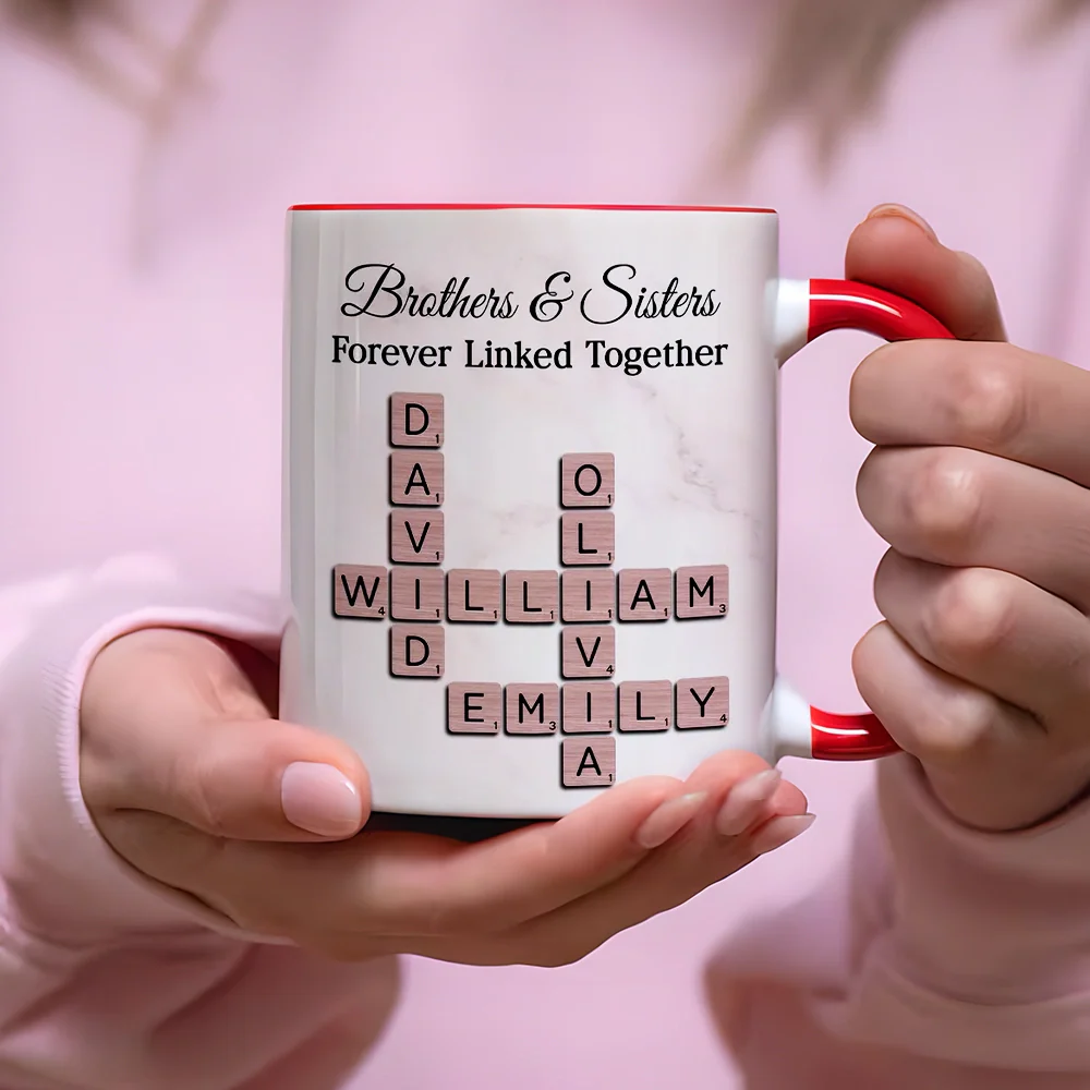 Personalized Brothers And Sisters Mug With Crossword Names White Ceramic Mug Unique Sibling Gift Keepsake - Image 2