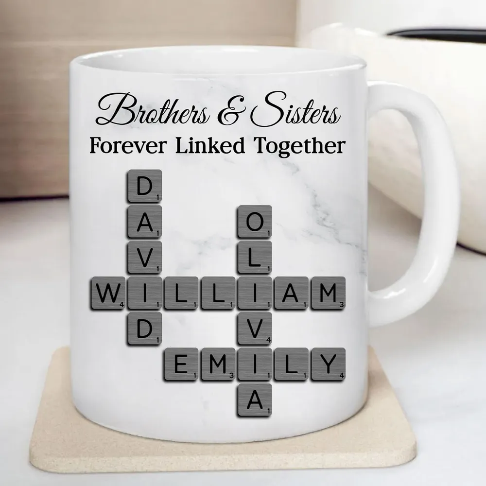 Personalized Brothers And Sisters Mug With Crossword Names White Ceramic Mug Unique Sibling Gift Keepsake - Image 4