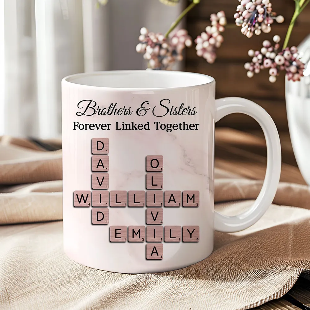 Personalized Brothers And Sisters Mug With Crossword Names White Ceramic Mug Unique Sibling Gift Keepsake - Image 5