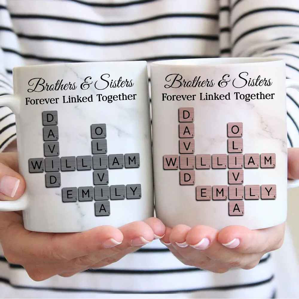 Personalized Brothers And Sisters Mug With Crossword Names White Ceramic Mug Unique Sibling Gift Keepsake - Image 6