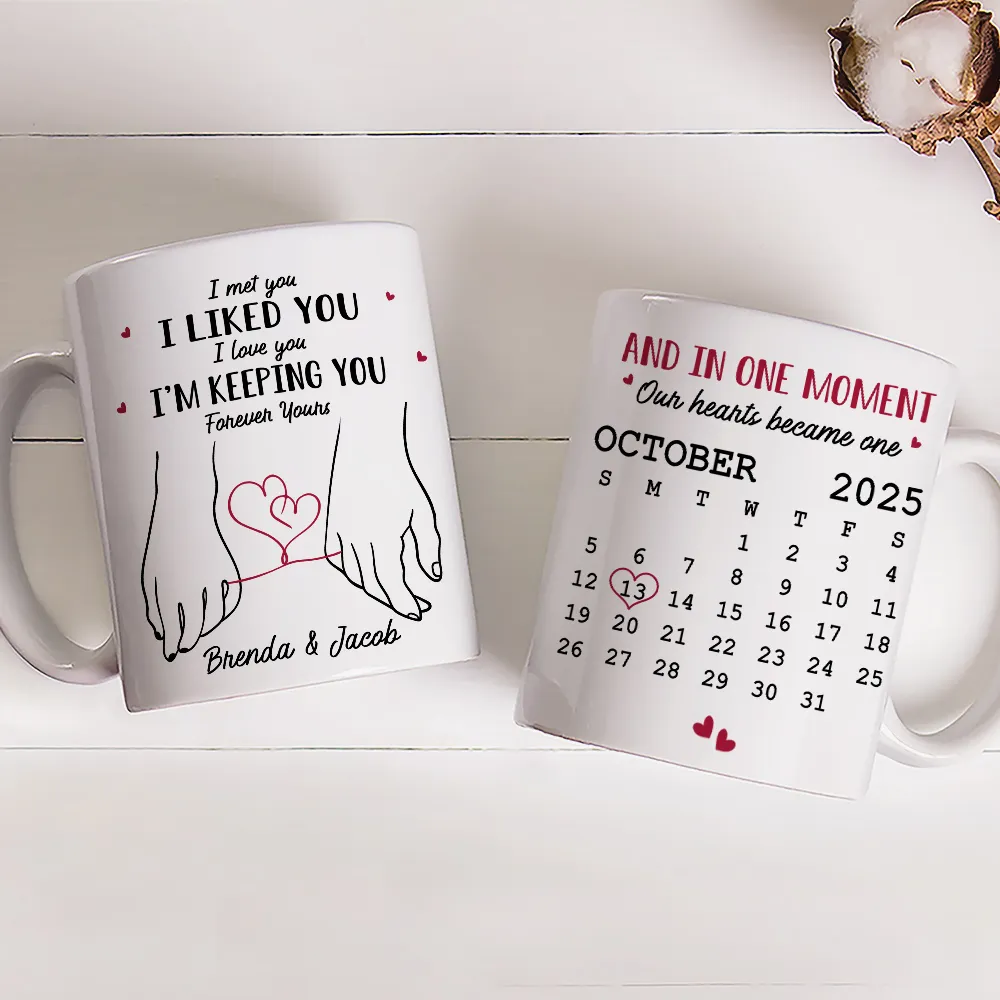 Personalized White Ceramic Mug for Couples with Holding Hands Art, Custom Date, Romantic Keepsake Gift - Image 5