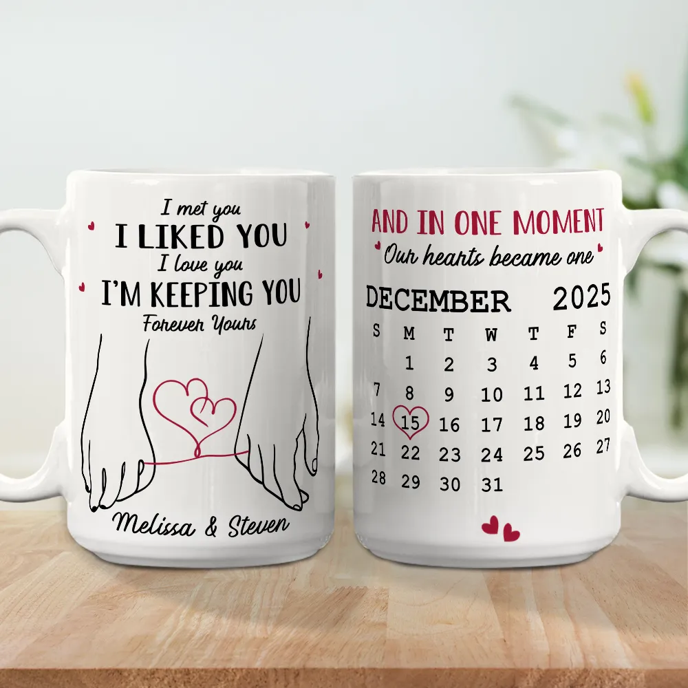 Personalized White Ceramic Mug for Couples with Holding Hands Art, Custom Date, Romantic Keepsake Gift - Image 6