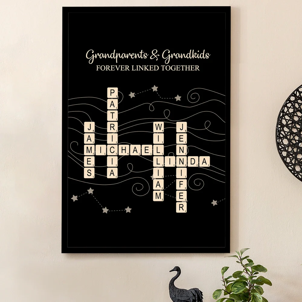 Personalized Grandparents & Grandkids Scrabble-Style Poster, Custom Family Names Wall Art, Heartwarming Gift