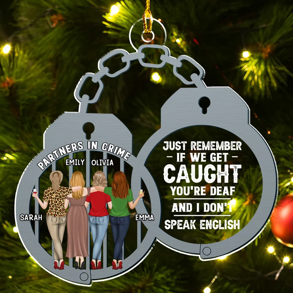 Funny Bestie Acrylic Ornament With Partners In Crime Artwork Cute Friend Gift For Christmas Tree Or Year Round Display - Image 3