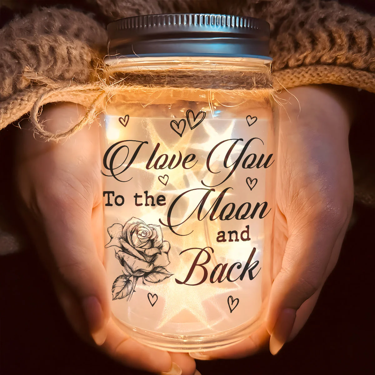 Personalized Glass Mason Jar Light with Moon Couple Design – Romantic I Love You To The Moon And Back Unique Gift - Image 2