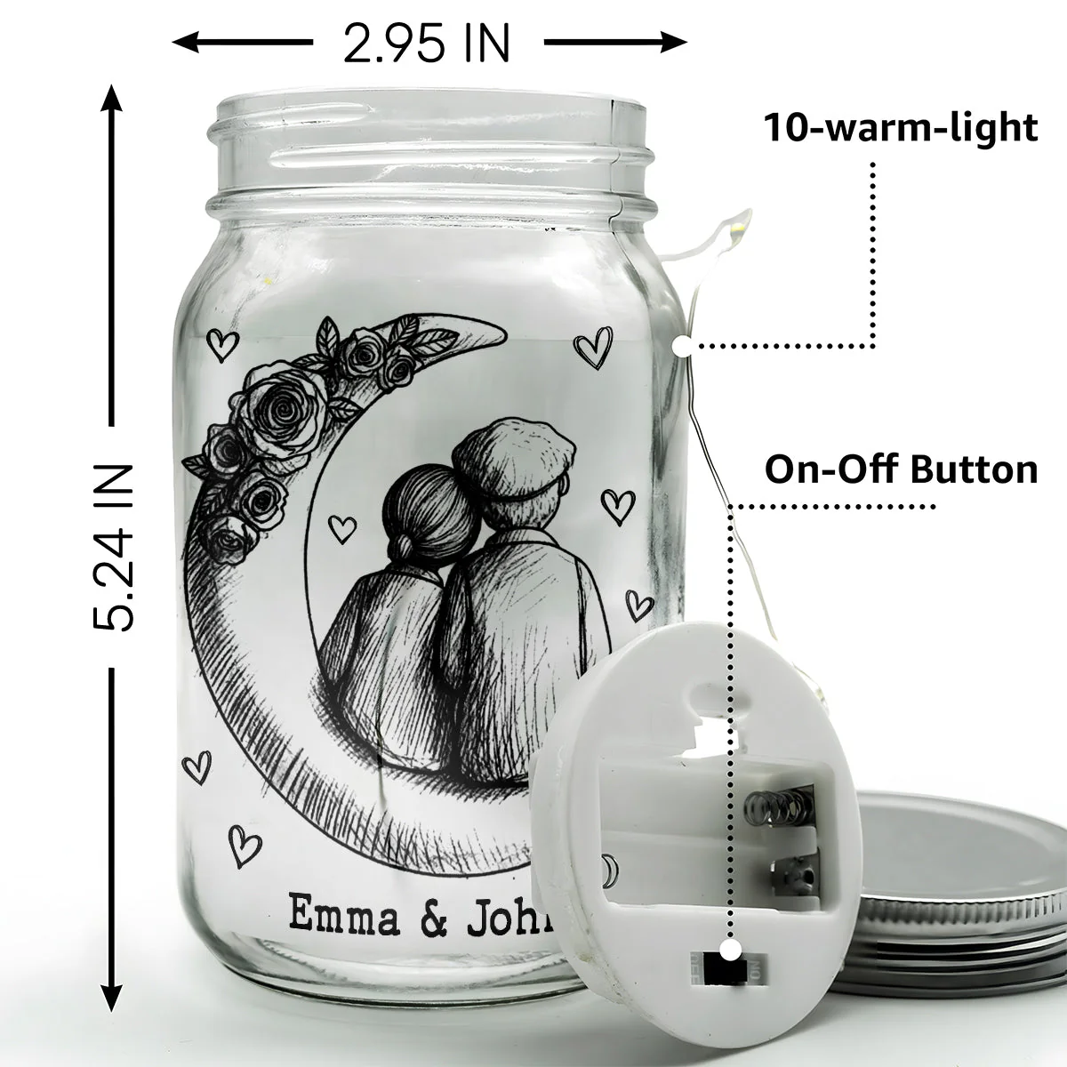 Personalized Glass Mason Jar Light with Moon Couple Design – Romantic I Love You To The Moon And Back Unique Gift - Image 4