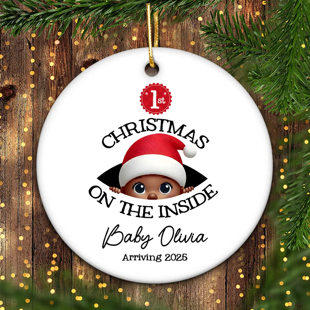 Personalized Christmas Ceramic Ornament for Expecting Parents, Baby Peeking Design, Unique Holiday Keepsake Gift - Image 2
