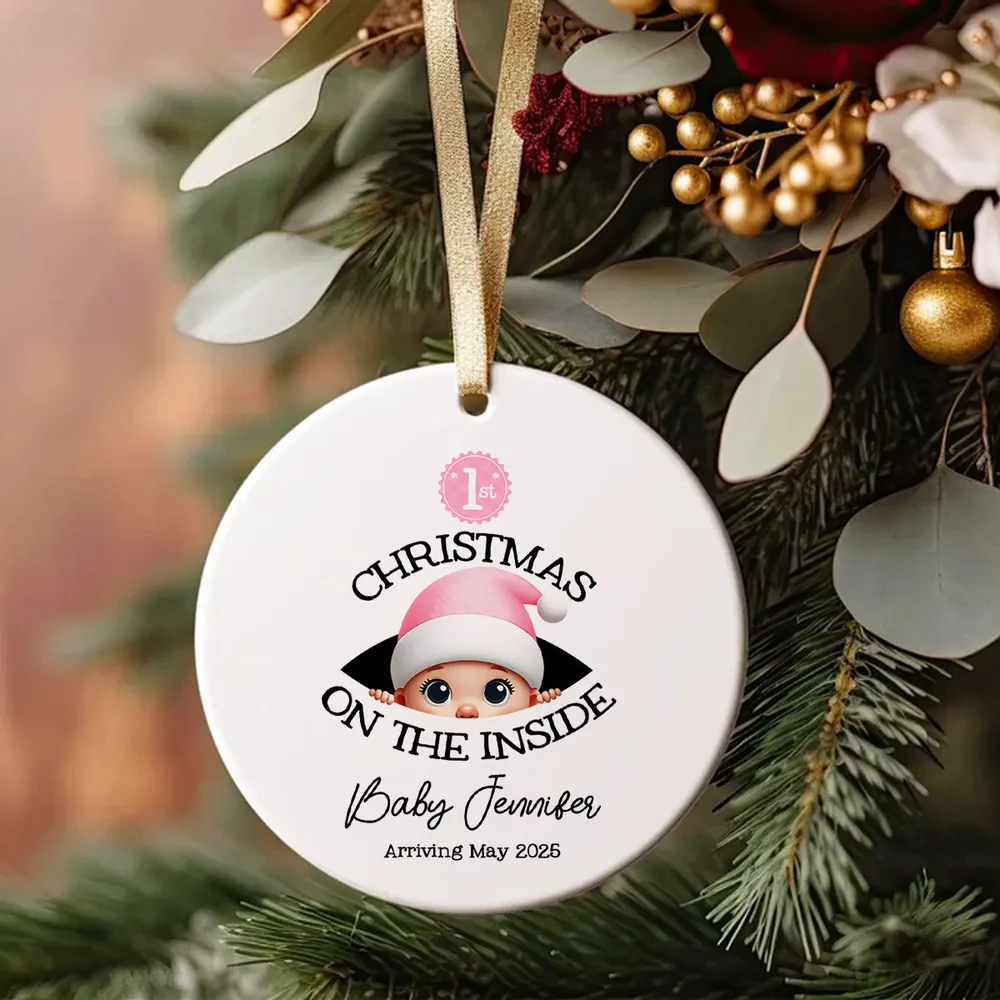 Personalized Christmas Ceramic Ornament for Expecting Parents, Baby Peeking Design, Unique Holiday Keepsake Gift - Image 5