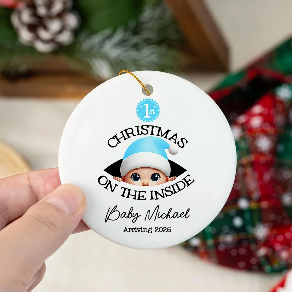 Personalized Christmas Ceramic Ornament for Expecting Parents, Baby Peeking Design, Unique Holiday Keepsake Gift - Image 7