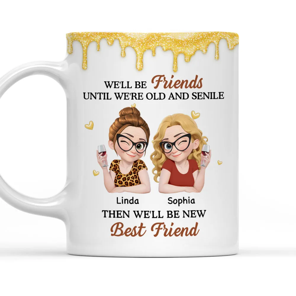 Personalized White Ceramic Mug with Two Best Friends Illustration, Fun Quote, Unique Gift for Bestie and Coworker - Image 2