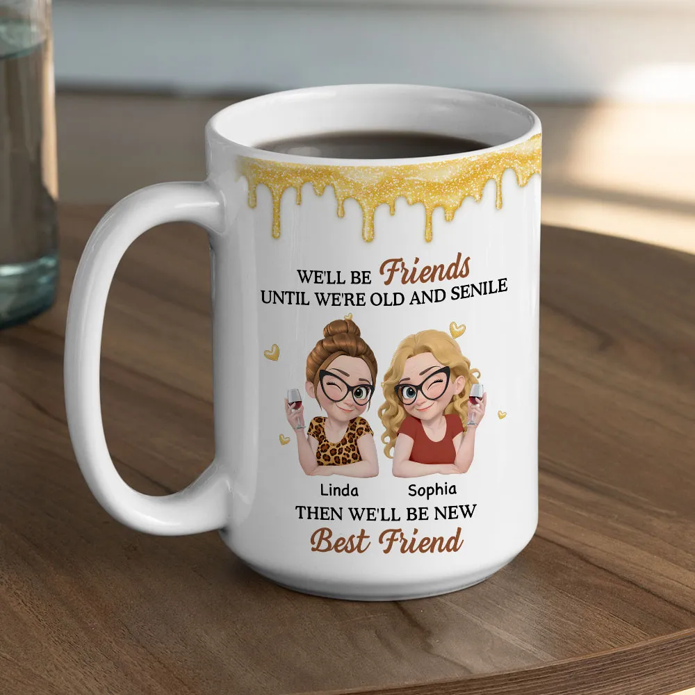 Personalized White Ceramic Mug with Two Best Friends Illustration, Fun Quote, Unique Gift for Bestie and Coworker - Image 3