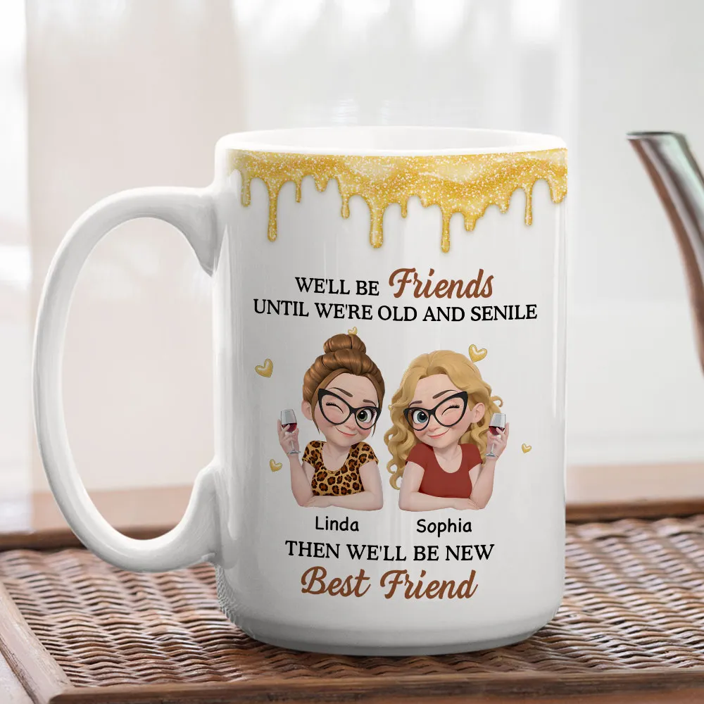 Personalized White Ceramic Mug with Two Best Friends Illustration, Fun Quote, Unique Gift for Bestie and Coworker - Image 5