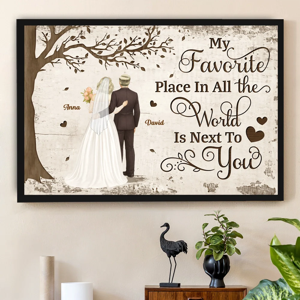Personalized Couple Poster Back View Under Tree Romantic Quote Wall Decor Unique Gift for Husband or Wife