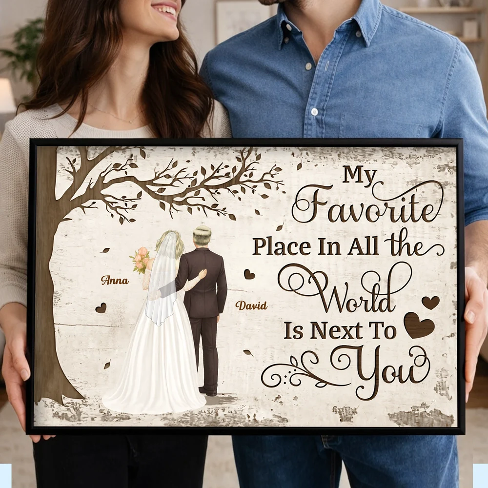 Personalized Couple Poster Back View Under Tree Romantic Quote Wall Decor Unique Gift for Husband or Wife - Image 6