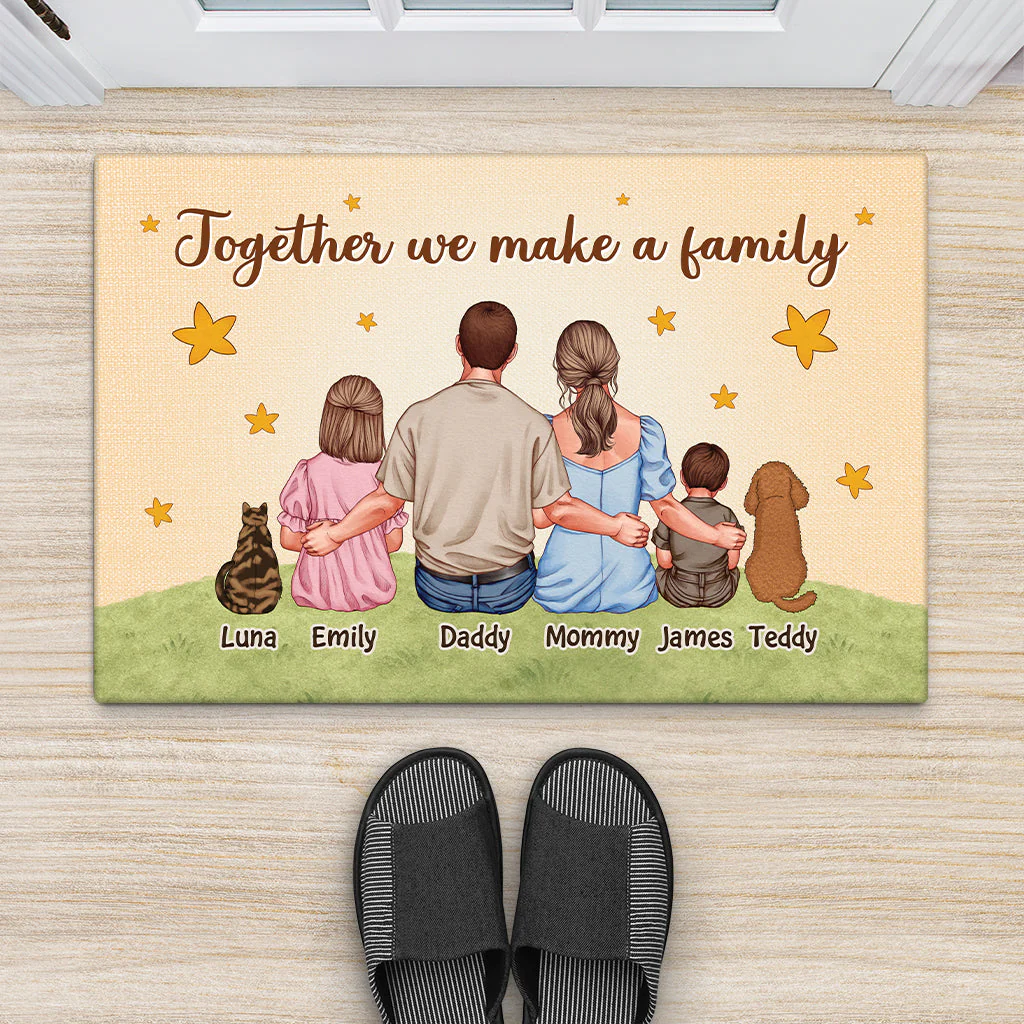 Heartwarming Family Standard Doormat, Personalized Custom Home Entryway Decor with Mom Dad Kids Cat Dog, Unique Housewarming Gift - Image 2