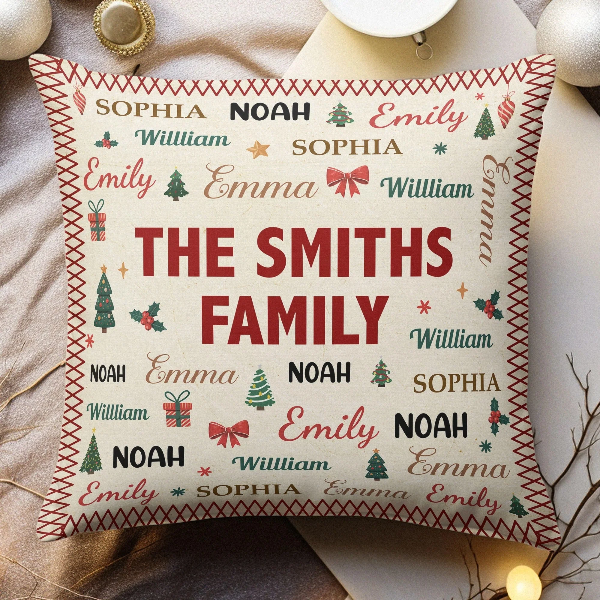 Personalized Family Name Square Pillow with Names All Over, Festive Accent Cushion, Unique Gift Idea for Cozy Home Decor - Image 4