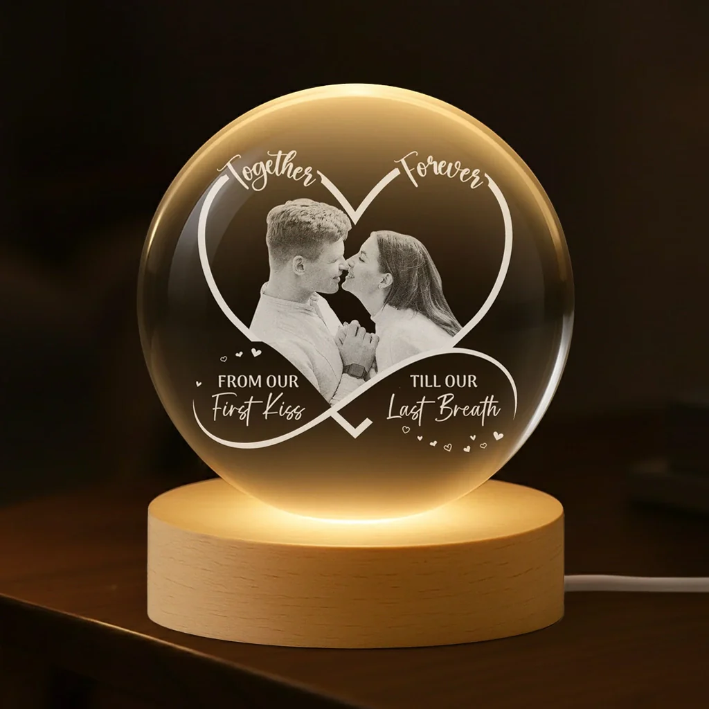 Personalized Globe Lamp for Couples – Together Forever Photo Light, From Our First Kiss Till Our Last Breath, Unique Romantic Gift