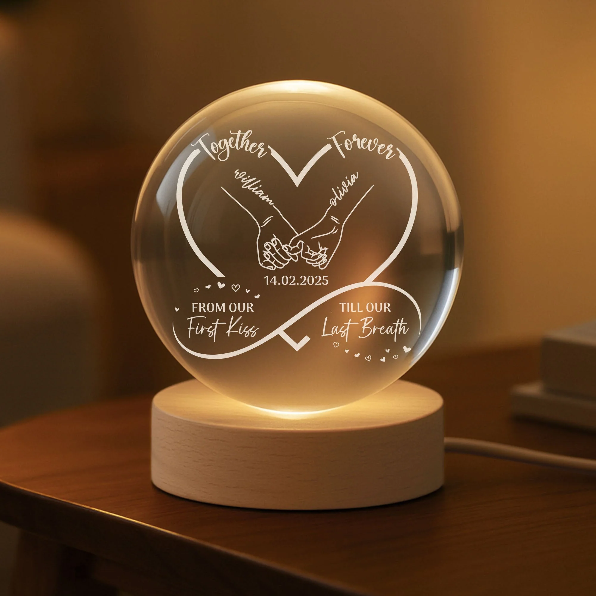 Personalized Globe Lamp for Couples – Together Forever Photo Light, From Our First Kiss Till Our Last Breath, Unique Romantic Gift - Image 3