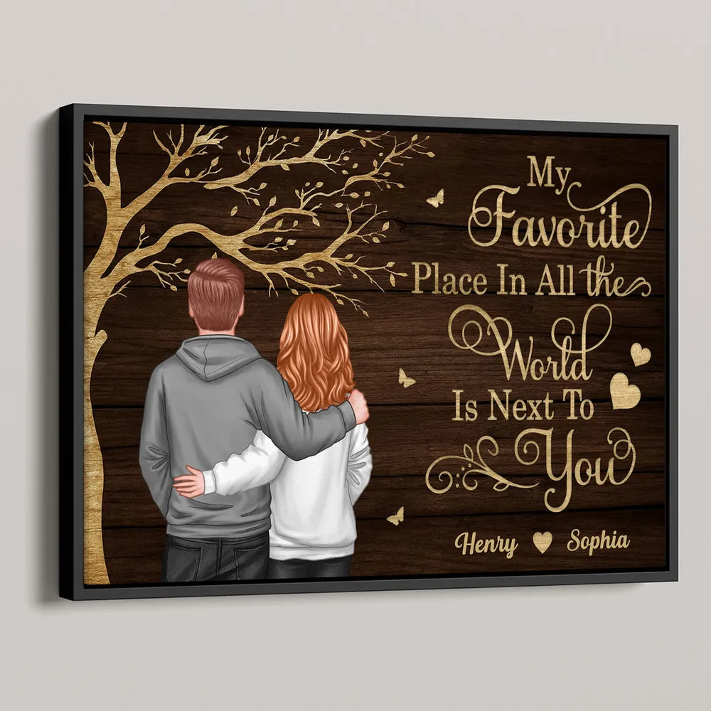 Personalized Couple Poster Wall Art – My Favorite Place in All the World Is Next to You – Romantic Unique Gift for Partner - Image 2