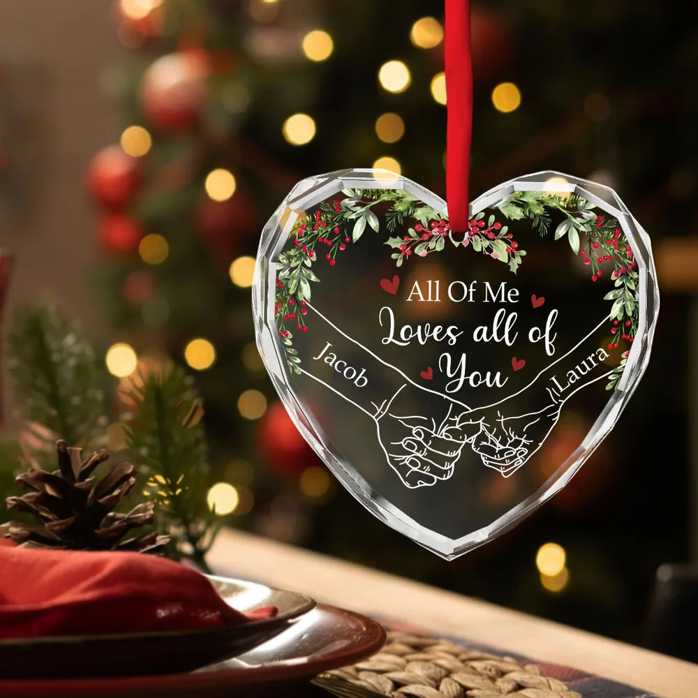 Custom Crystal Heart Ornament for Couples – Festive Holiday Keepsake with All of Me Loves All of You Quote, Perfect Romantic Gift - Image 5