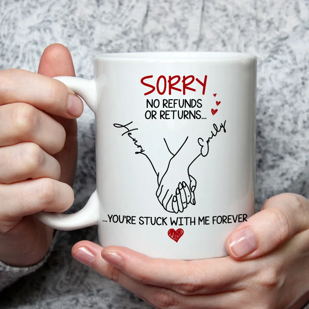 Personalized White Ceramic Mug with Holding Hands Illustration – Romantic “You’re Stuck with Me Forever” Couple Gift - Image 3
