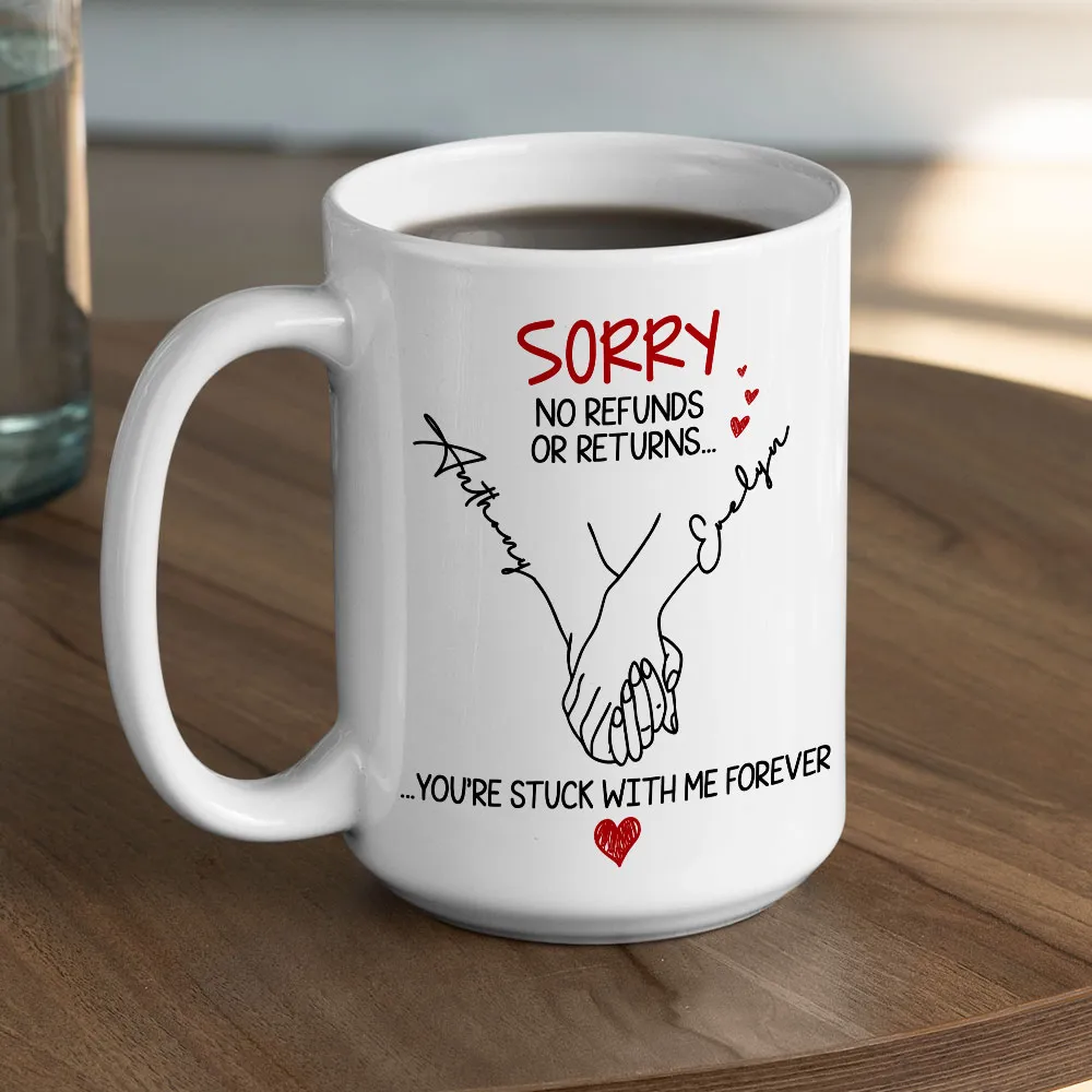 Personalized White Ceramic Mug with Holding Hands Illustration – Romantic “You’re Stuck with Me Forever” Couple Gift - Image 6