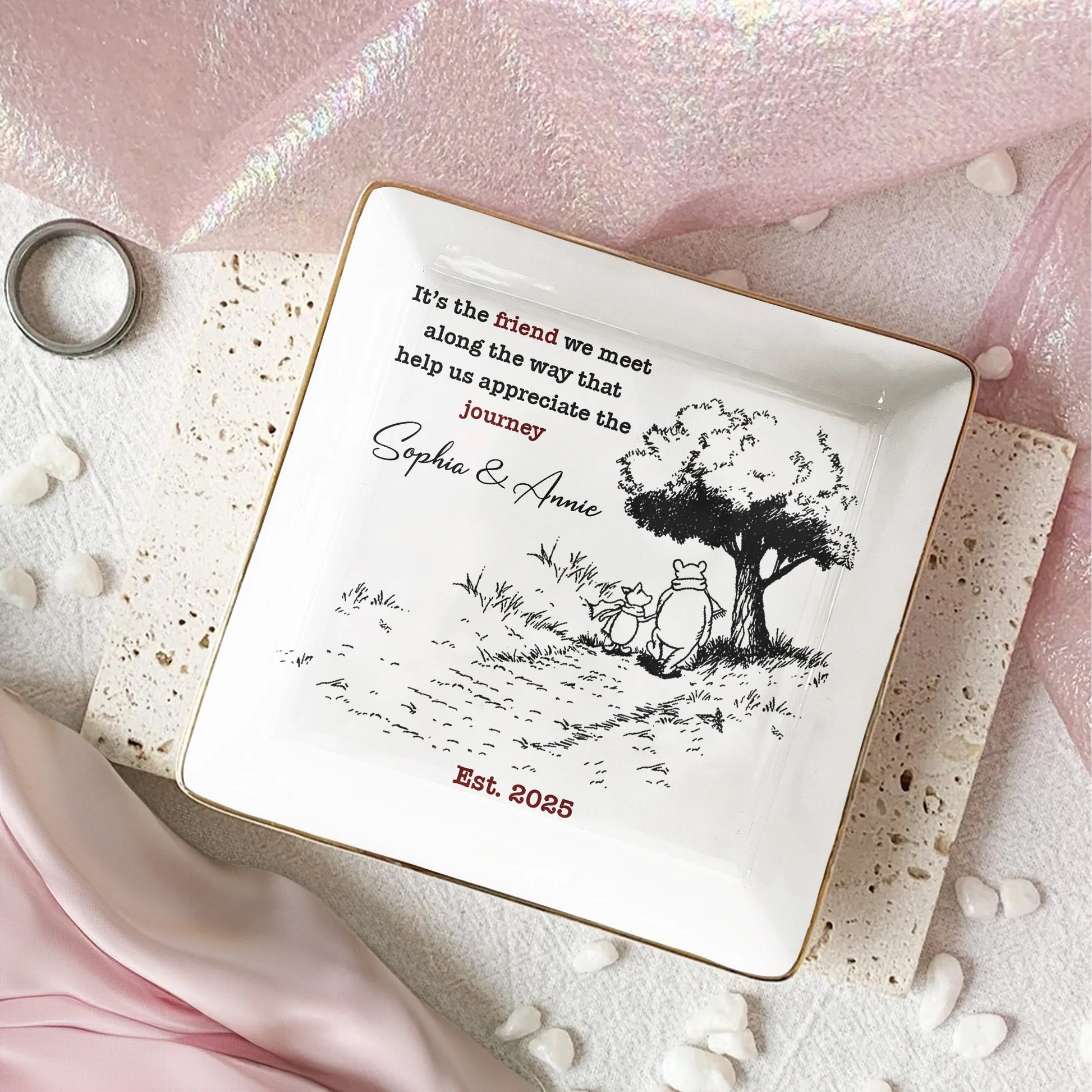 Personalized Jewelry Dish for Best Friend – Custom Friendship Journey Ring Holder, Modern Keepsake Gift Tray - Image 3
