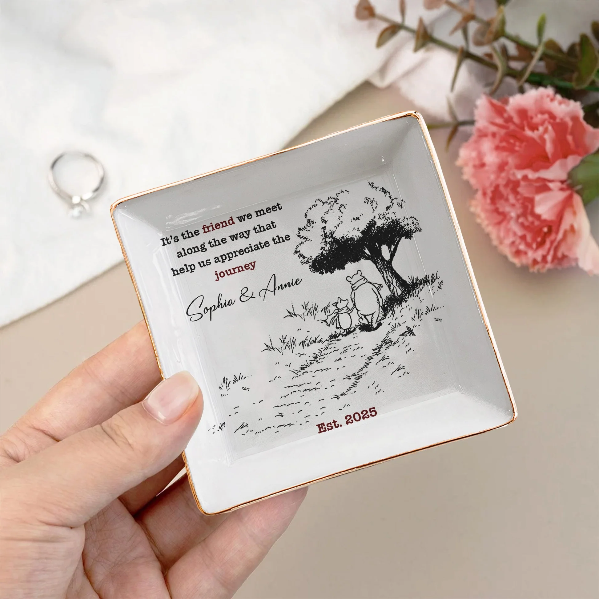 Personalized Jewelry Dish for Best Friend – Custom Friendship Journey Ring Holder, Modern Keepsake Gift Tray - Image 5