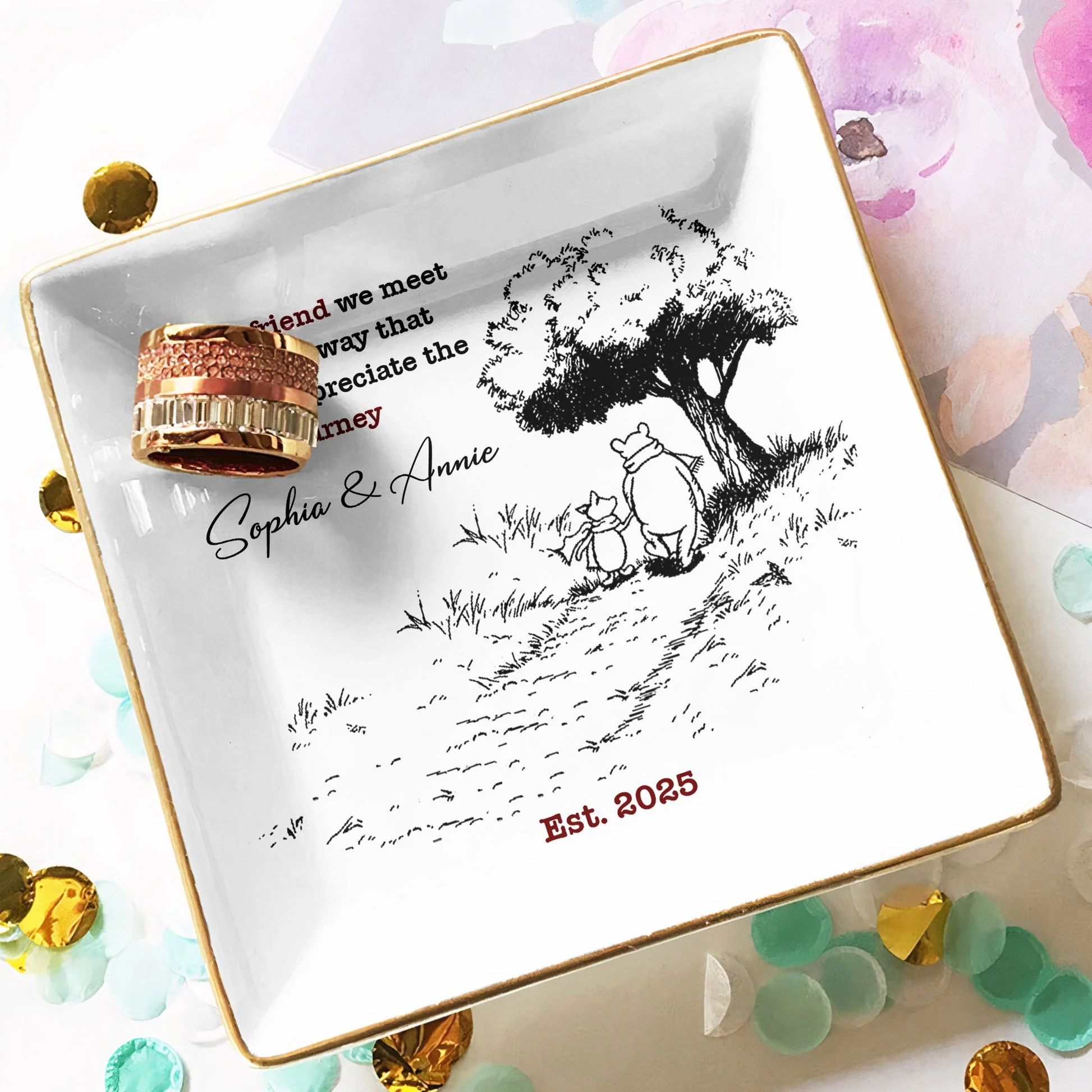 Personalized Jewelry Dish for Best Friend – Custom Friendship Journey Ring Holder, Modern Keepsake Gift Tray - Image 6
