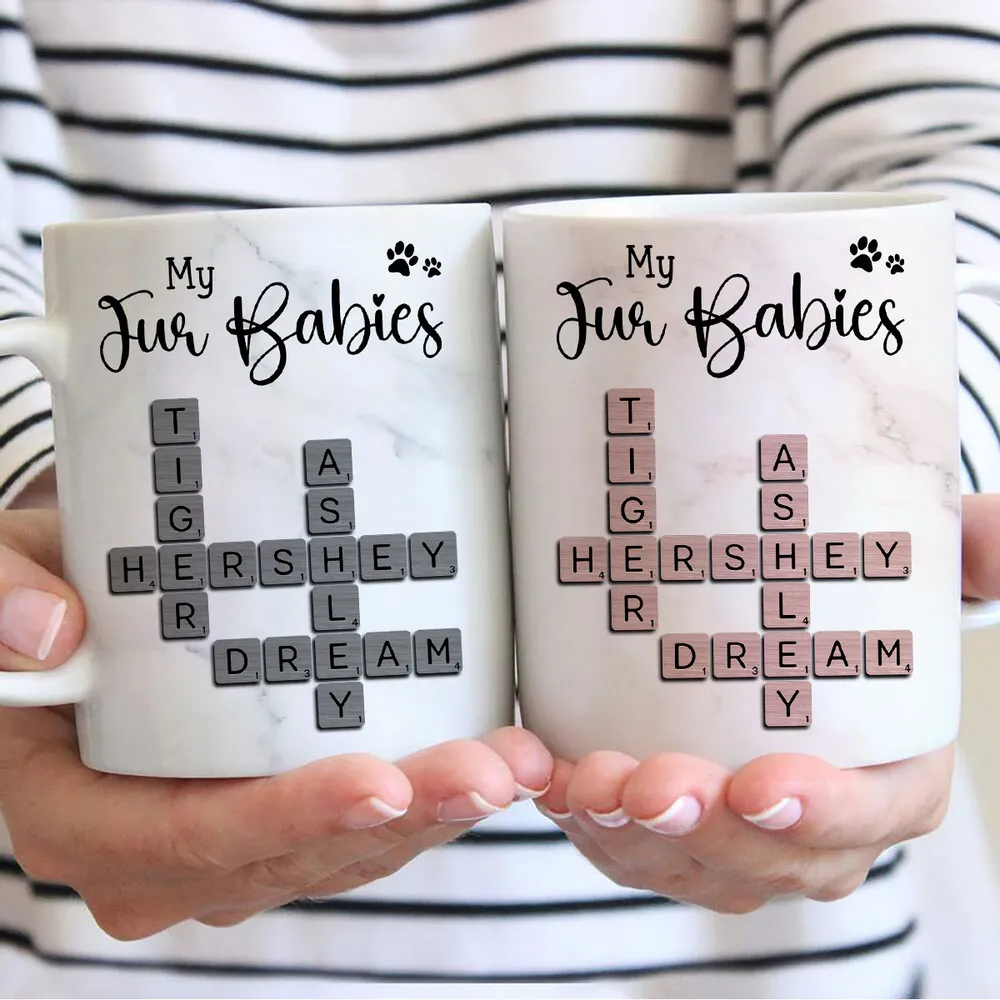 Personalized White Ceramic Mug for Fur Babies Lovers with Crossword Pet Names, Cute Unique Gift for Dog or Cat Mom - Image 6