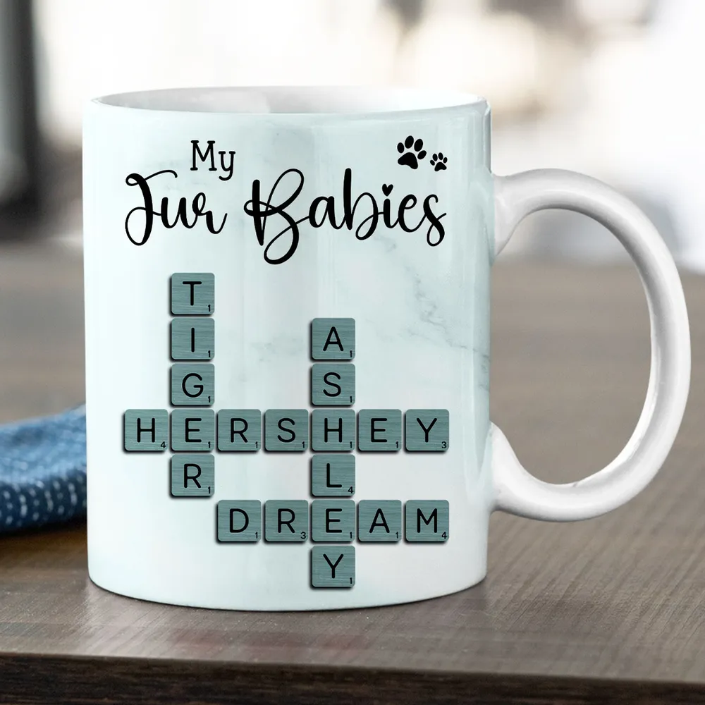 Personalized White Ceramic Mug for Fur Babies Lovers with Crossword Pet Names, Cute Unique Gift for Dog or Cat Mom - Image 7