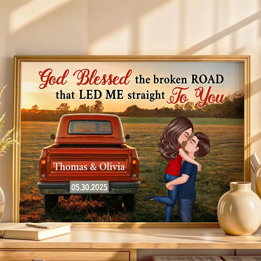 God Blessed the Broken Road Personalized Poster – Custom Hugging Couple Wall Art, Modern Home Decor and Heartfelt Gift for Him or Her - Image 10