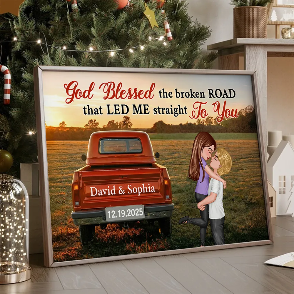 God Blessed the Broken Road Personalized Poster – Custom Hugging Couple Wall Art, Modern Home Decor and Heartfelt Gift for Him or Her - Image 3