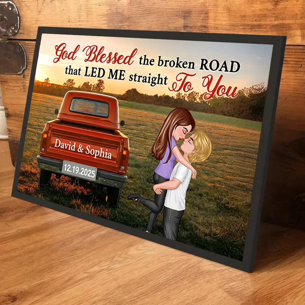 God Blessed the Broken Road Personalized Poster – Custom Hugging Couple Wall Art, Modern Home Decor and Heartfelt Gift for Him or Her - Image 7