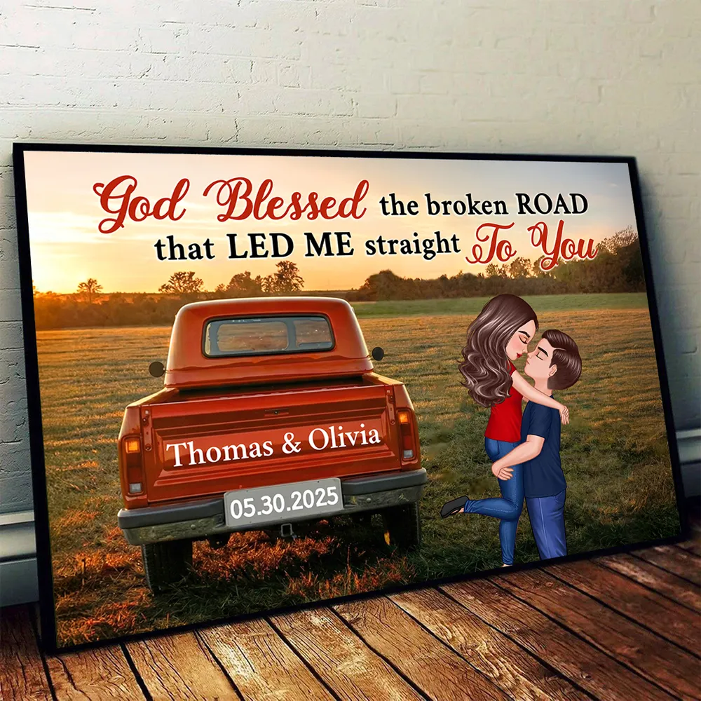God Blessed the Broken Road Personalized Poster – Custom Hugging Couple Wall Art, Modern Home Decor and Heartfelt Gift for Him or Her - Image 8