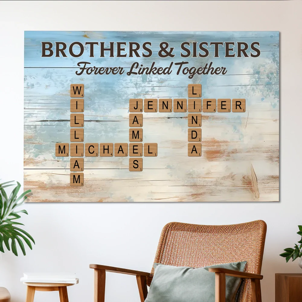 Personalized Brothers & Sisters Poster – Custom Name Crossword Wall Art, Heartwarming Sibling Gift & Unique Home Decor